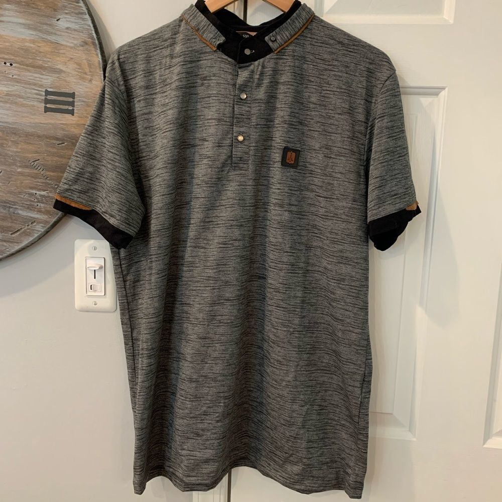 Leif Nelson Dbl. Collar Faux Suede Trim Shirt XXL